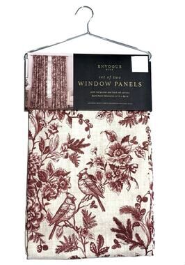 EnVogue Cardinal Curtains Floral Set 2 Panels 37"x84" Winter BRICK RED NWT